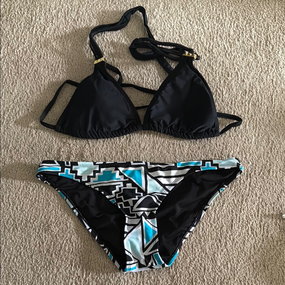 Black and Blue Geometric Bikini Set